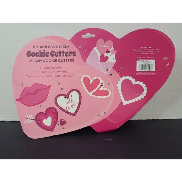 BKLYN Steel Co Valentines Day Cookie Cutter 6 Pieces 3"-3.5" Hearts Lips Love - Picture 2 of 5